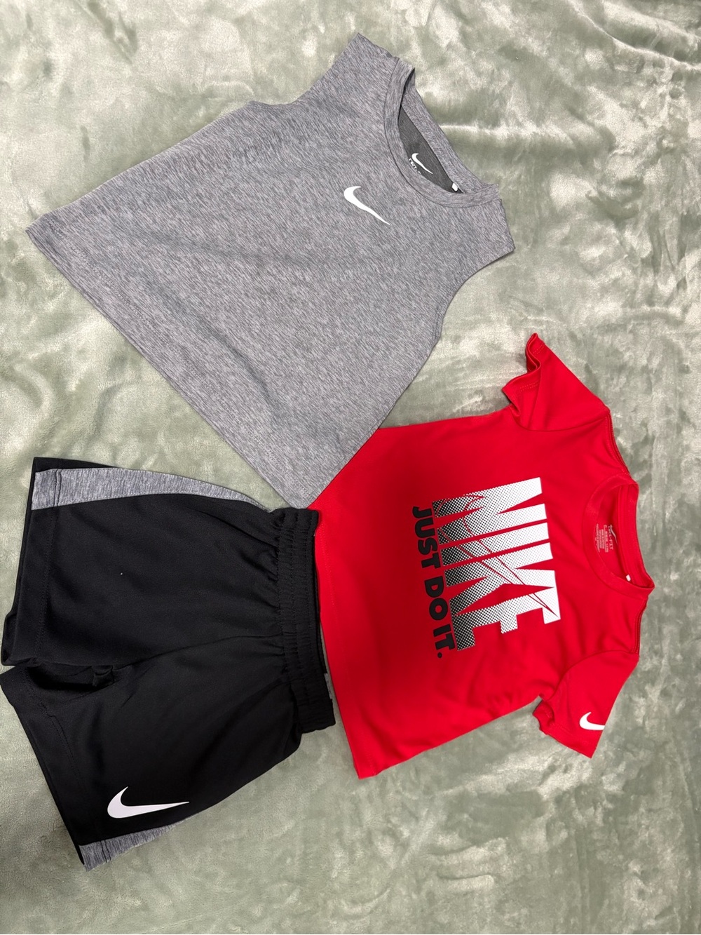 Nike Red Short Sleeve Tee with Gray Tank and Black Shorts